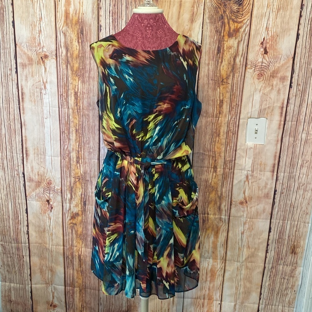Ronni Nicole Size 16 Multi-Color Brushstroke‎ Watercolor Cocktail Dress